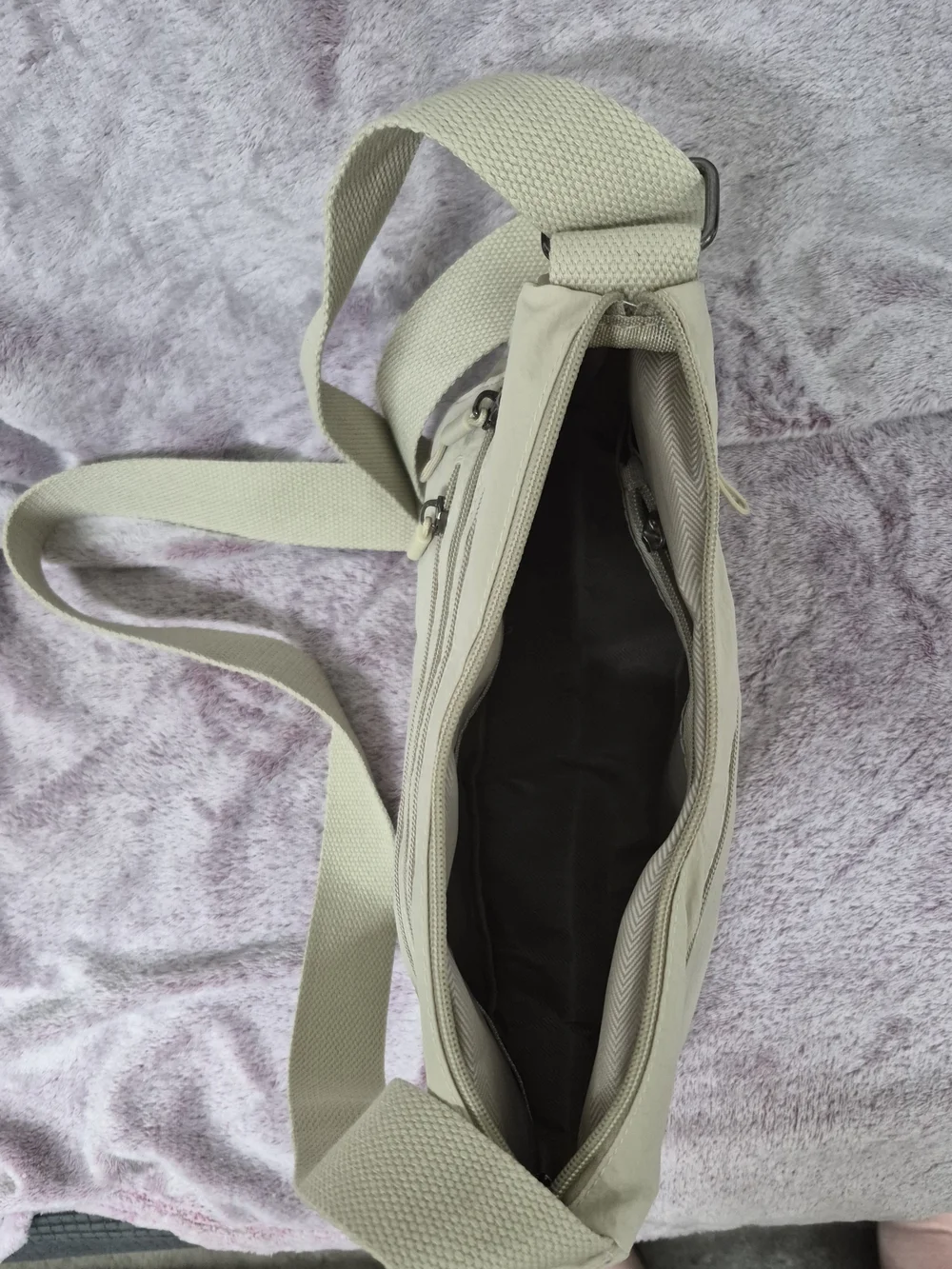 Light Beige Crossbody Messenger Bag - Unbranded